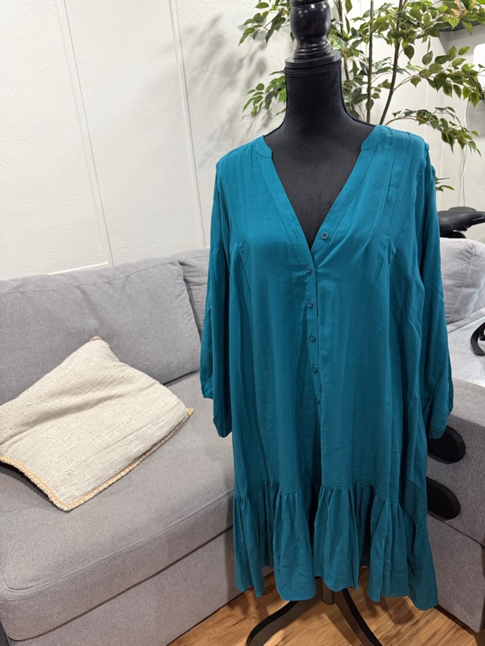 Torrid Teal Button-Front Ruffle Dress